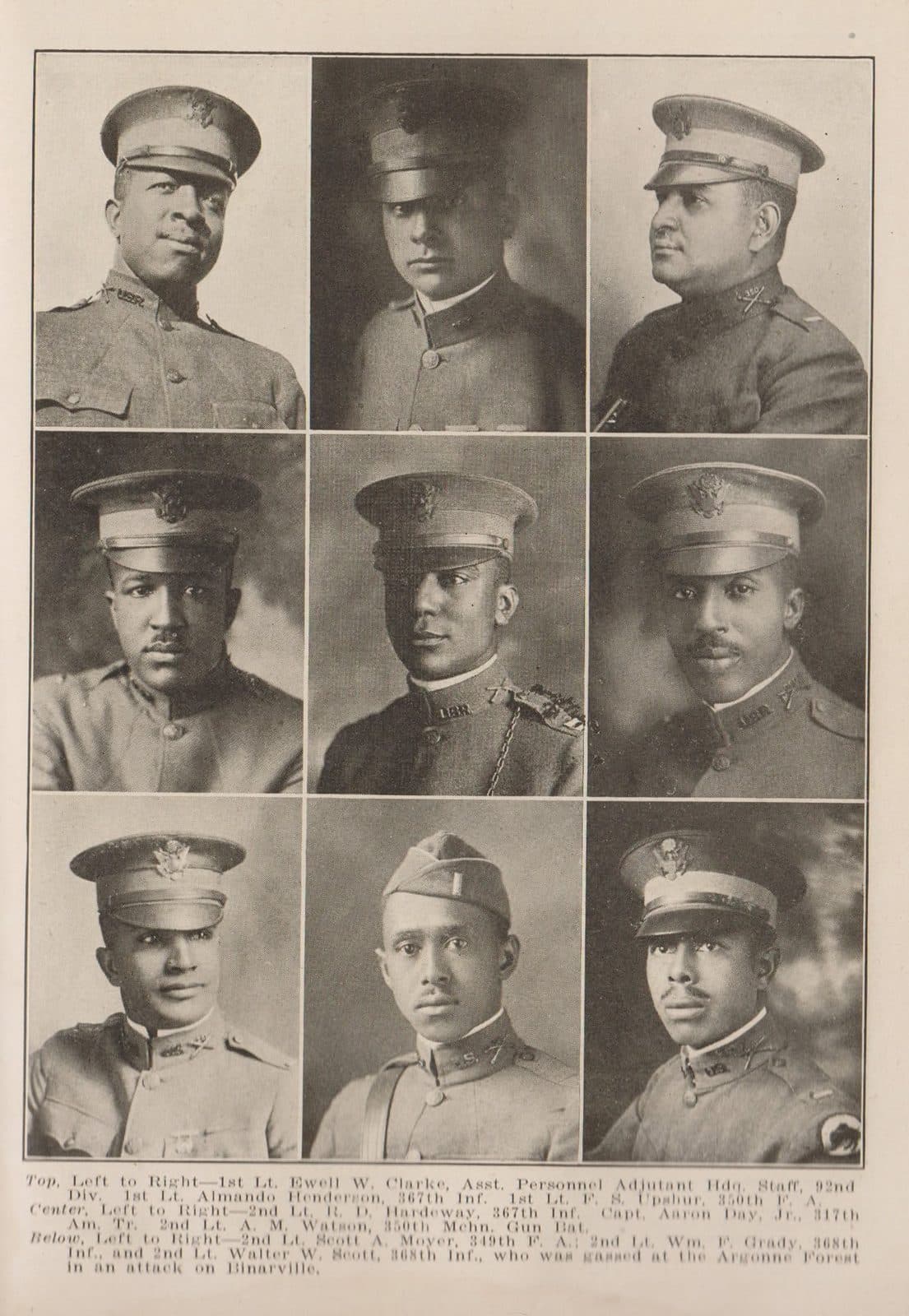 Scanned publication page with nine individual portrait photographs of officers in a 3x3 grid.